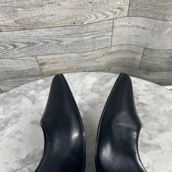 Antonia Saint New York Heels Women 7.5 Shoes Black Leather Pointed Cushion Pumps - Picture 14 of 16